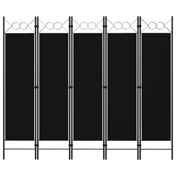Parawan 5-panelowy, czarny, 200 x 180 cm - vidaXL