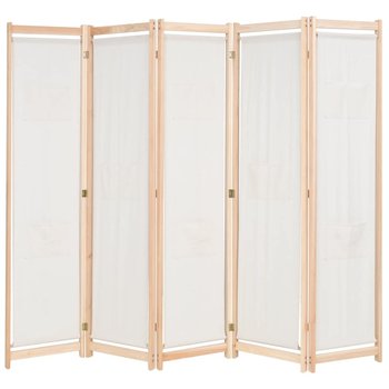 Parawan 5-panelowy, kremowy, 200 x 170 x 4 cm, tkanina - vidaXL