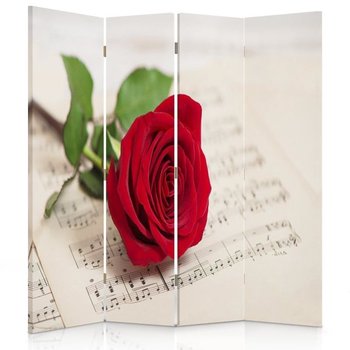 Parawan dwustronny FEEBY, Czerwona Róża Kwiat Muzyka 145x170 - Feeby