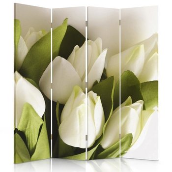 Parawan dwustronny obrotowy FEEBY, Białe Tulipany Kwiaty 145x170 - Feeby
