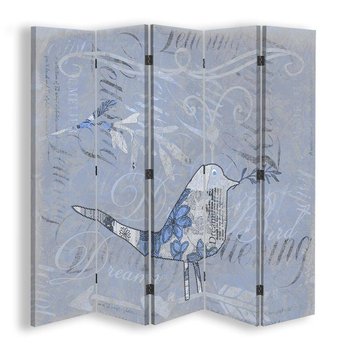 Parawan pokojowy FEEBY, Abstrakcyjny ptak niebieski 5, Dwustronny 180x170cm 5-częściowy - Feeby