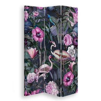Parawan pokojowy FEEBY, Flamingi i kwiaty 3, Dwustronny 110x170cm 3-częściowy - Feeby