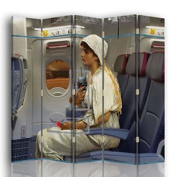 Parawan pokojowy FEEBY, Kobieta w samolocie, Dwustronny 180x170cm 5-częściowy - Feeby