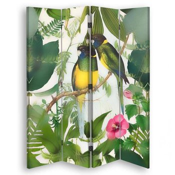 Parawan pokojowy FEEBY, Kolorowe ptaki w dżungli, Dwustronny 145x170cm 4-częściowy - Feeby