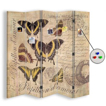 Parawan pokojowy FEEBY, Motyl na żółtym tle, Dwustronny PIN 180x170cm 5-częściowy - Feeby