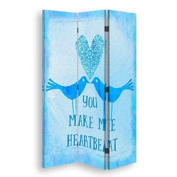 Parawan pokojowy FEEBY, Niebieskie „Heartbeat”, Dwustronny 110x170cm 3-częściowy - Feeby