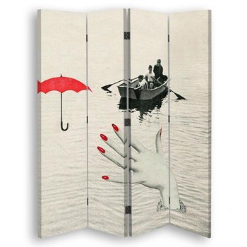 Parawan pokojowy FEEBY, Parasol dłoń łódka na jeziorze surrealizm, Obrotowy 145x170cm 4-częściowy - Feeby