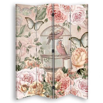 Parawan pokojowy FEEBY, Ptaki w klatce i kwiaty 4, Obrotowy 145x170cm 4-częściowy - Feeby