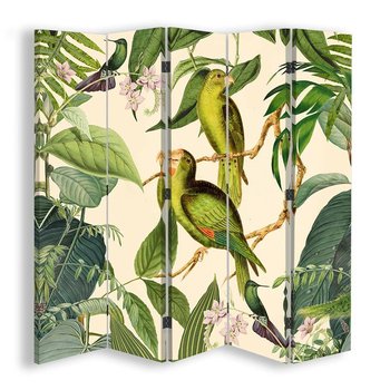 Parawan pokojowy FEEBY, Ptaki w tropikach 5, Dwustronny 180x170cm 5-częściowy - Feeby