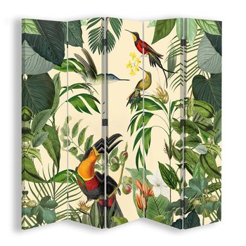 Parawan pokojowy FEEBY, Ptaki w tropikalnym lesie 5, Dwustronny 180x170cm 5-częściowy - Feeby