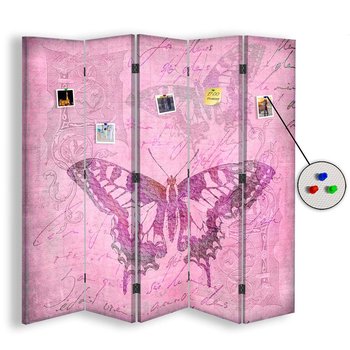 Parawan pokojowy FEEBY, Różowy motyl, Dwustronny PIN 180x170cm 5-częściowy - Feeby