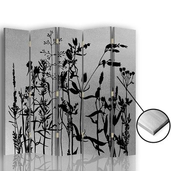 Parawan pokojowy FEEBY, srebrny Polne kwiaty, Dwustronny 180x170cm 5-częściowy - Feeby