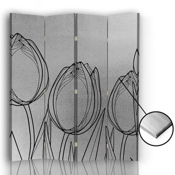 Parawan pokojowy FEEBY, srebrny Tulipany, Obrotowy 145x170cm 4-częściowy - Feeby
