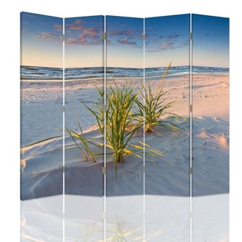 Parawan pokojowy FEEBY, Zielona trawa na plaży, Dwustronny 180x170cm 5-częściowy - Feeby