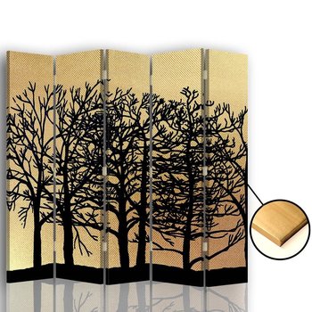 Parawan pokojowy FEEBY, złoty Drzewa, Dwustronny 180x170cm 5-częściowy - Feeby