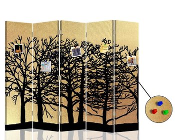 Parawan pokojowy FEEBY, złoty Drzewa, Dwustronny PIN 180x170cm 5-częściowy - Feeby