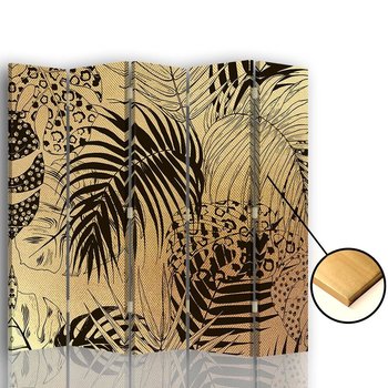 Parawan pokojowy FEEBY, złoty Egzotyczny liście, Obrotowy 180x170cm 5-częściowy - Feeby
