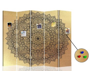 Parawan pokojowy FEEBY, złoty Mandala 1, Dwustronny PIN 180x170cm 5-częściowy - Feeby