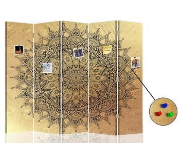 Parawan pokojowy FEEBY, złoty Mandala, Dwustronny PIN 180x170cm 5-częściowy - Feeby