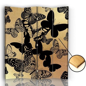 Parawan pokojowy FEEBY, złoty Motyle, Dwustronny 145x170cm 4-częściowy - Feeby