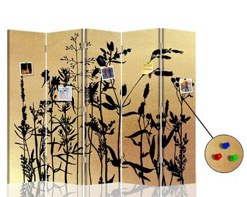 Parawan pokojowy FEEBY, złoty Polne kwiaty, Dwustronny PIN 180x170cm 5-częściowy - Feeby