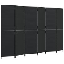 Parawan polirattanowy, czarny, 294x180cm, 6 paneli / AAALOE