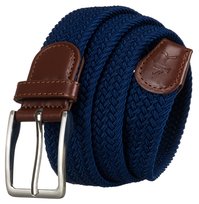 Parciany pasek do spodni damski męski unisex ROVICKY granatowo - brązowy pleciony klasyczna srebrna klamra