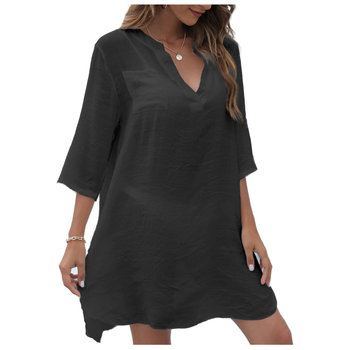 PAREO czarna KOSZULA letnia sukienka plażowa BOHO tunika na plażę - S - Luvu