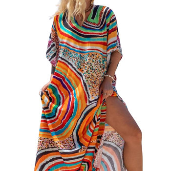 Pareo długa narzutka plażowa tunika sukienka luźna - Luvu