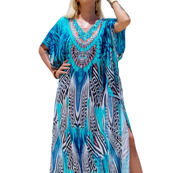 Pareo długa narzutka plażowa tunika sukienka luźna - Luvu