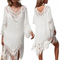 Pareo Letnia Tunika Boho Sukienka Plażowa Frędzle Zwiewna Narzutka Na Plażę