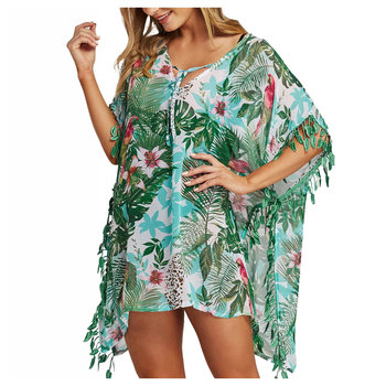 Pareo plażowe w kwiaty sukienka tunika - Luvu