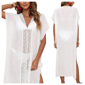 Pareo sukienka tunika plażowa z haftem BIAŁA - Luvu