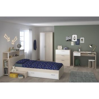 PARISOT Kompletna sypialnia dziecięca - Zagłówek + łóżko + komoda + szafa + biurko - współczesny - Dekor w kolorze jasnej i białej akacji - - Inny producent