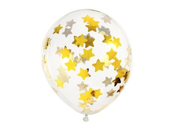 Party Deco, Balony z konfetti gwiazdki złoty 30 cm, 6szt - PartyDeco