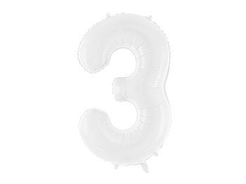 PartyDeco, Balon foliowy, Cyfra ''3'',  Biały, 86 cm - PartyDeco