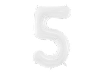 PartyDeco, Balon foliowy, Cyfra ''5'', Biały, 86 cm - PartyDeco