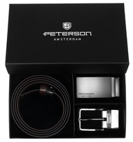 Pasek 4w1 zestaw skórzany męski dwustronny z wymienną klamrą PETERSON czarny brązowy