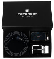 Pasek do spodni Peterson męski ze skóry naturalnej elegancki klamry zestaw czarny granatowy