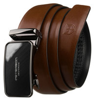 Pasek męski do spodni skórzany brązowy automat 125 czarna klamra PETERSON casualowy do garnituru