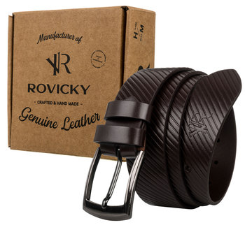 Pasek męski handmade ze skóry naturalnej licowej tłoczony w pasy — Rovicky 105 - Rovicky
