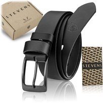 Pasek męski skórzany STEVENS czarny 3,5 cm – klamra czarna, długości 85-135 cm-95cm Stevens