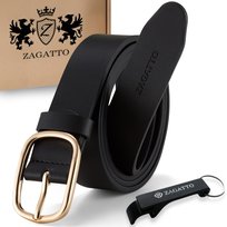 Pasek skórzany damski skóra naturalna CZARNY do spodni ZŁOTA klamra ZAGATTO