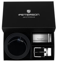 Pasek skórzany męski do spodni brązowy dwustronny zestaw prezentowy klamry PETERSON czarny granatowy