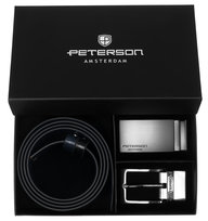 Pasek skórzany męski zestaw prezentowy z wymiennymi klamrami skóra naturalna Peterson czarny granatowy