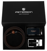 Pasek skórzany zestaw Peterson 4w1 dwustronny męski skóra naturalna klamry czarny brązowy