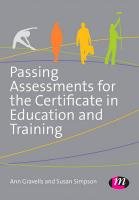 Passing Assessments for the Certificate in Education and Training - Gravells Ann, Simpson Susan