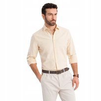 Pastelowa bawełniana męska koszula oxford jasnożółta OM-SHOS-0183 V3 r. L