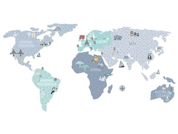 PasteloweLove, Mapa, Naklejka ścienna, rozmiar L, Niebieska - PasteloweLove