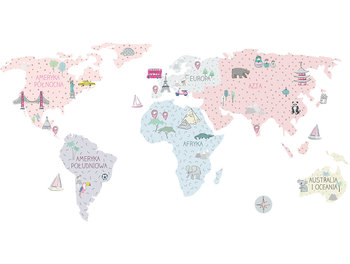 PasteloweLove, Mapa, Naklejka ścienna, rozmiar S, Różowa - PasteloweLove